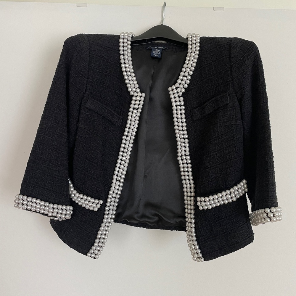 Boston Proper Tweed Blazer with Pearls